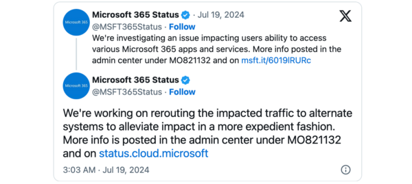 Microsoft 365 outage tweet